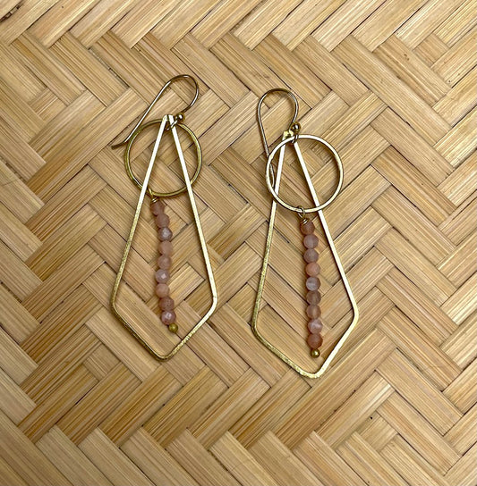 Geo Peach Moonstone Drop Earring