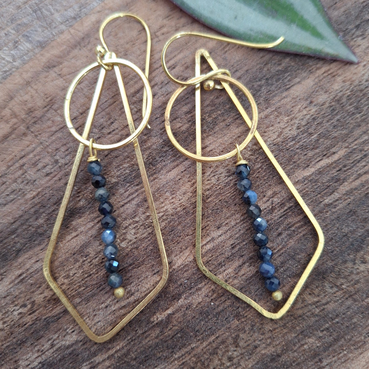 Geo Blue Sapphire Drop Earrings