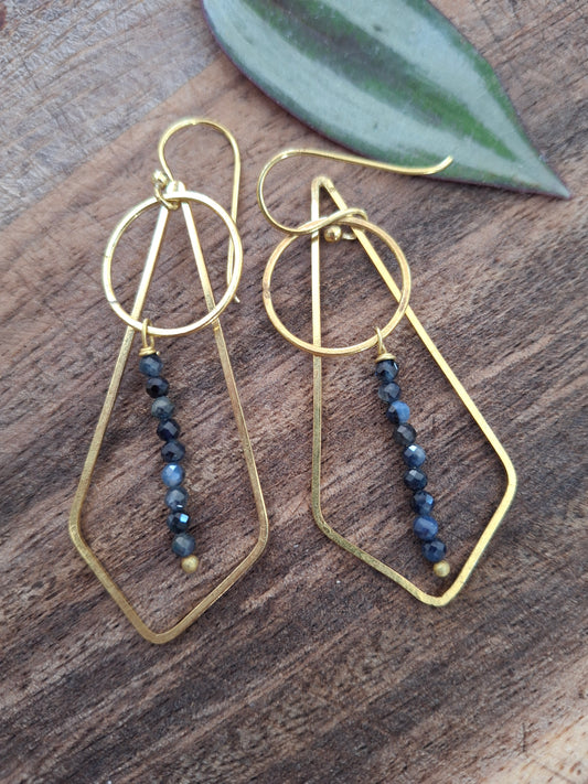 Geo Blue Sapphire Drop Earrings