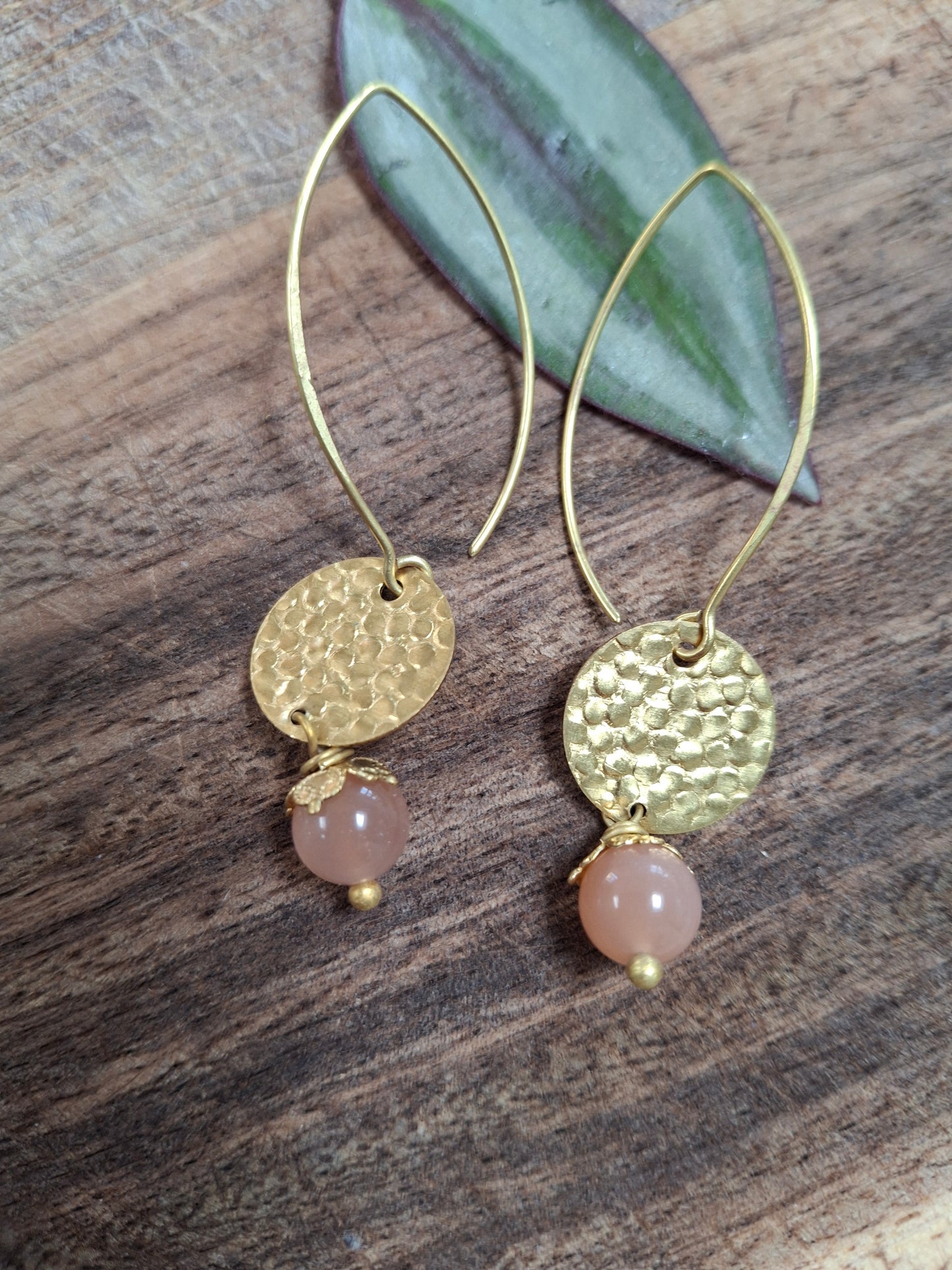 Baby Coin with peach moonstone earrings