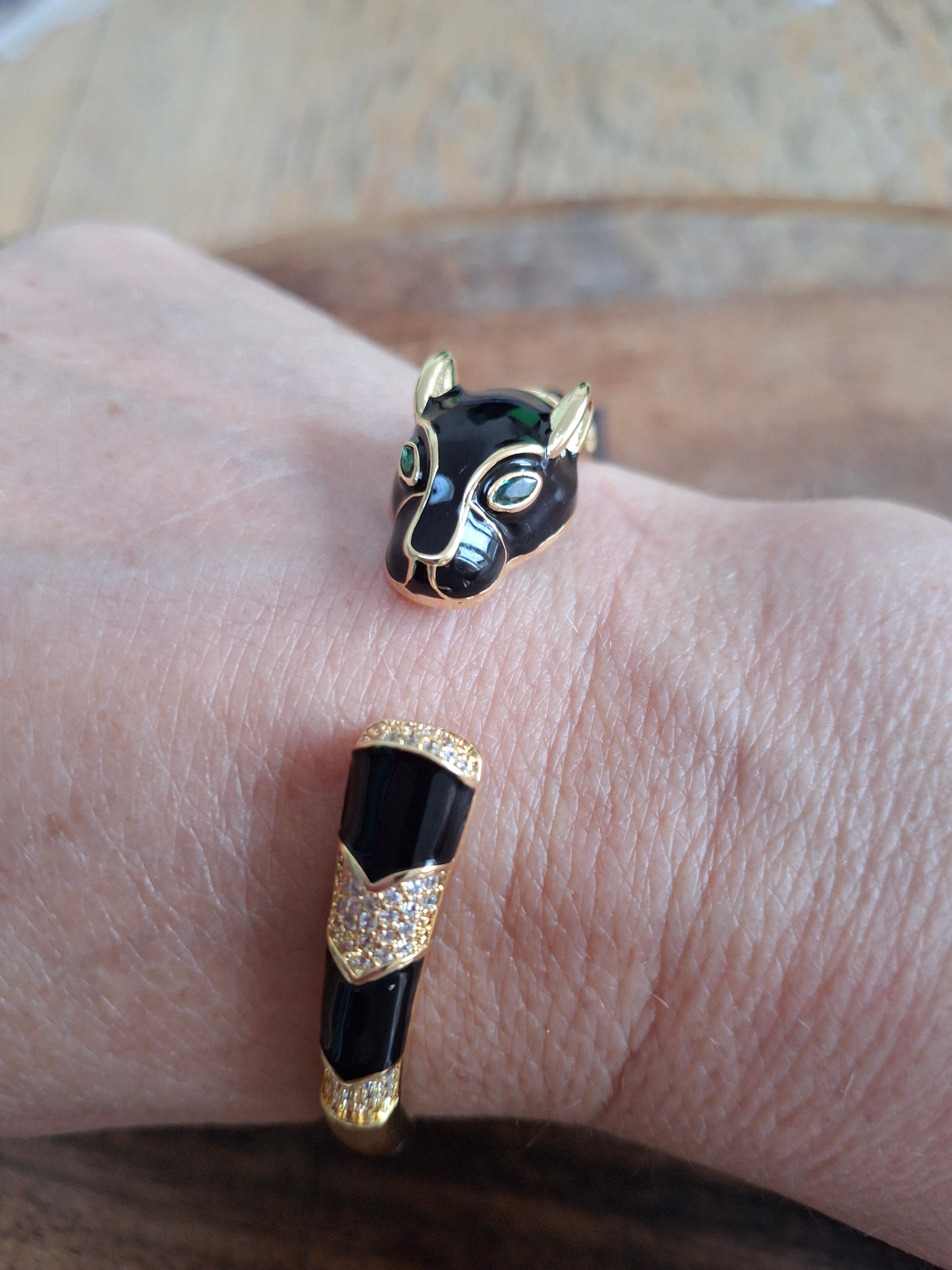 Black Cat Wrap Bangle with Diamonte details