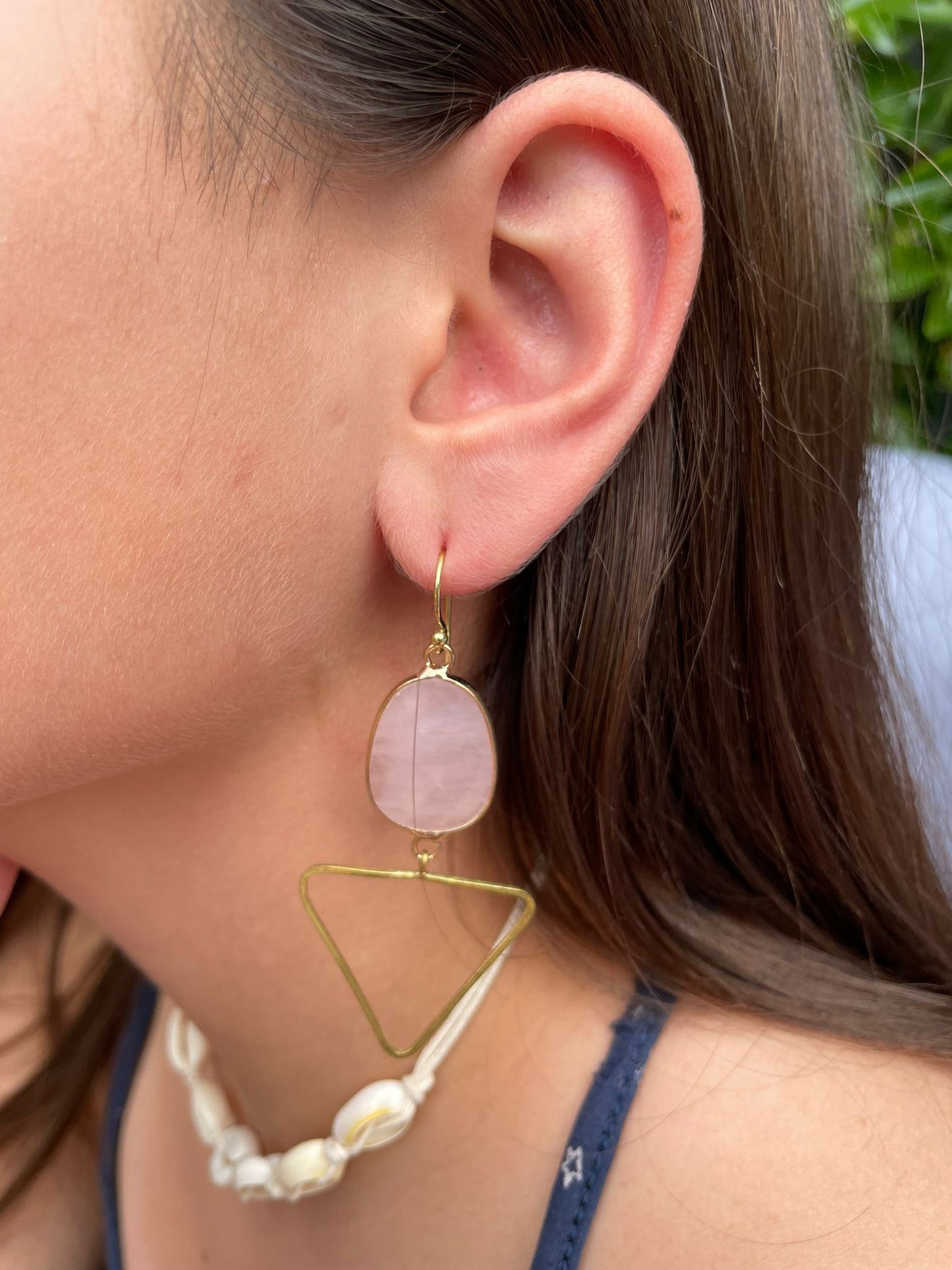 Pyramid drop Rose Quartz earring