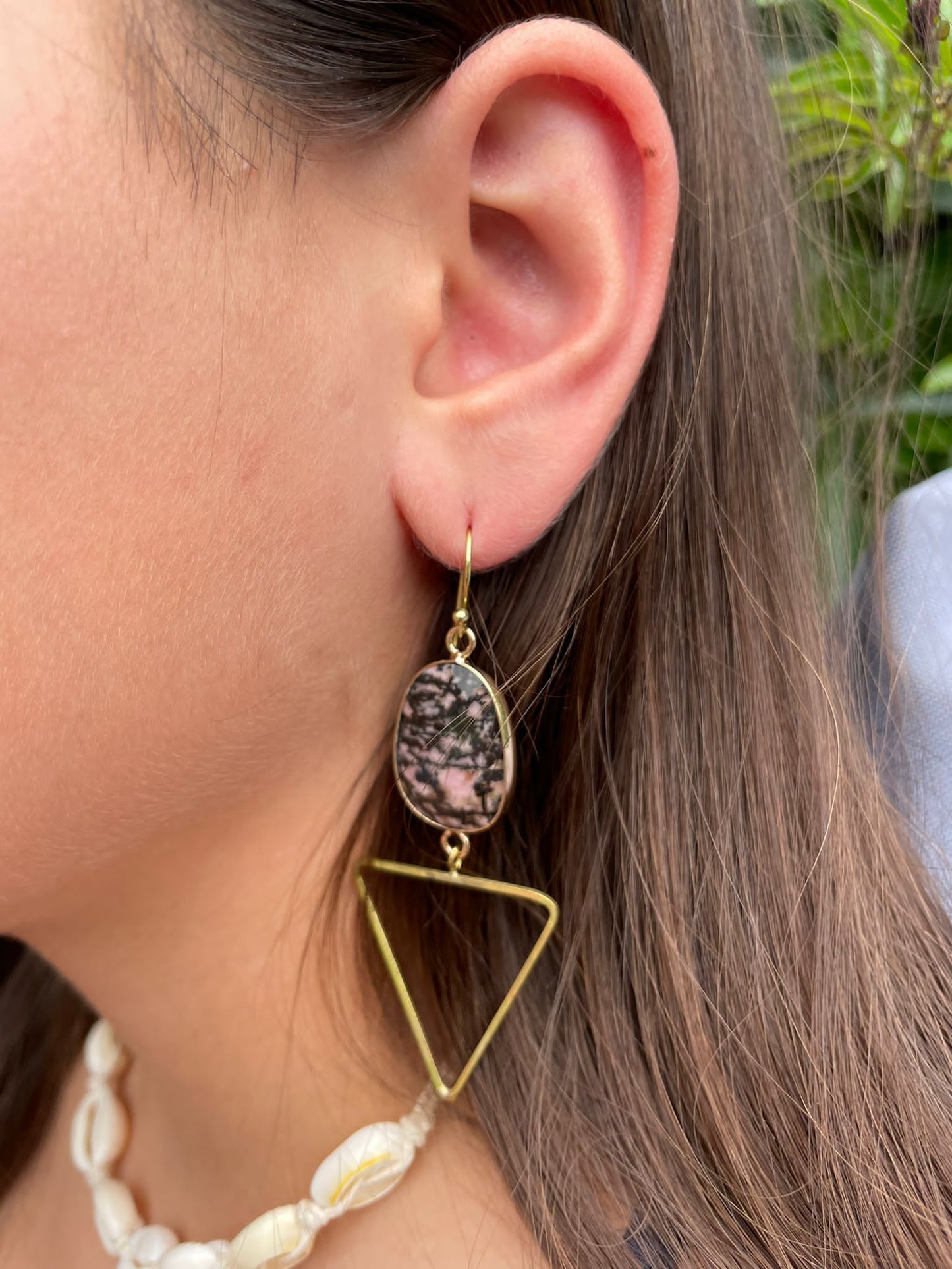 Pyramid drop Rhodonite earrings