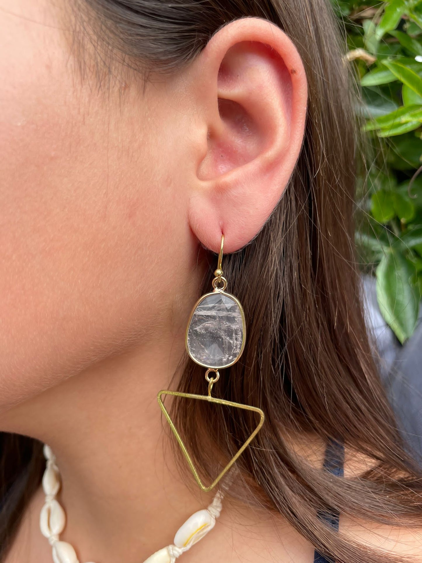 Pyramid drop Clear quartz earring