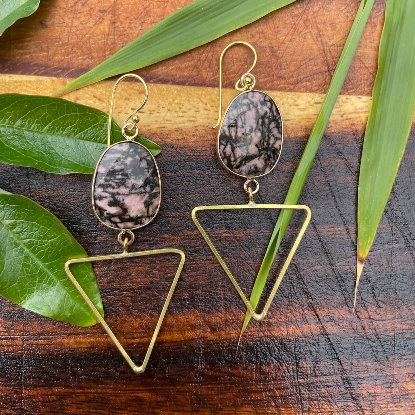 Pyramid drop Rhodonite earrings