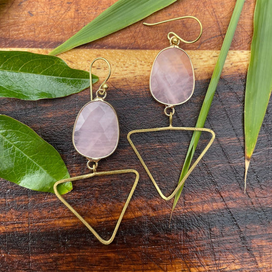 Pyramid drop Rose Quartz earring