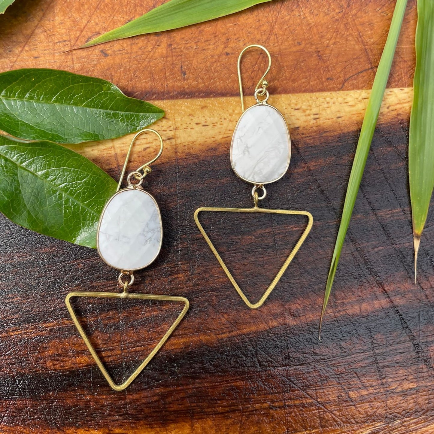 Pyramid drop Howlite earrings