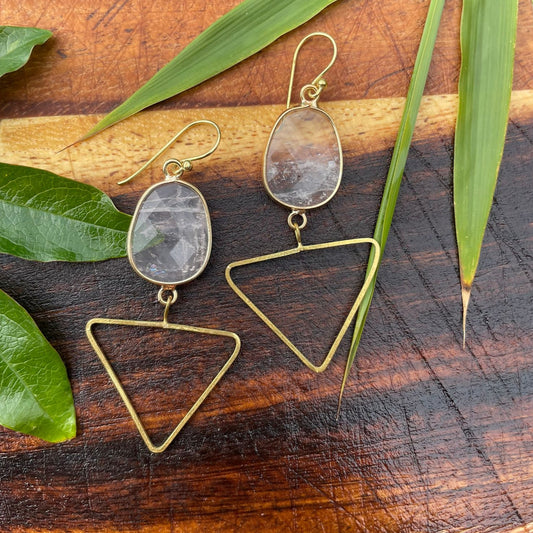 Pyramid drop Clear quartz earring