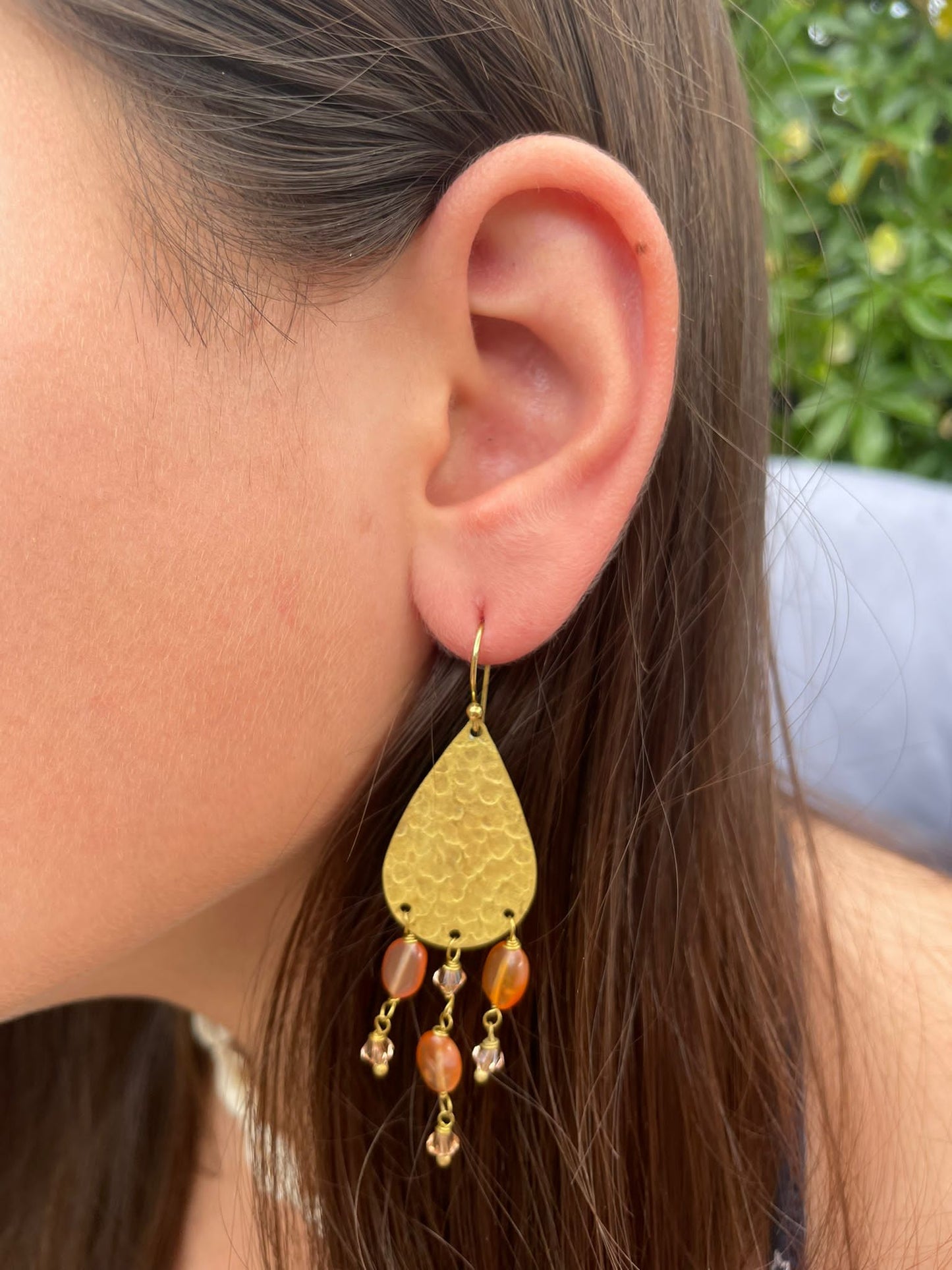 Ocean drop Carnelian and Crystal Earrings