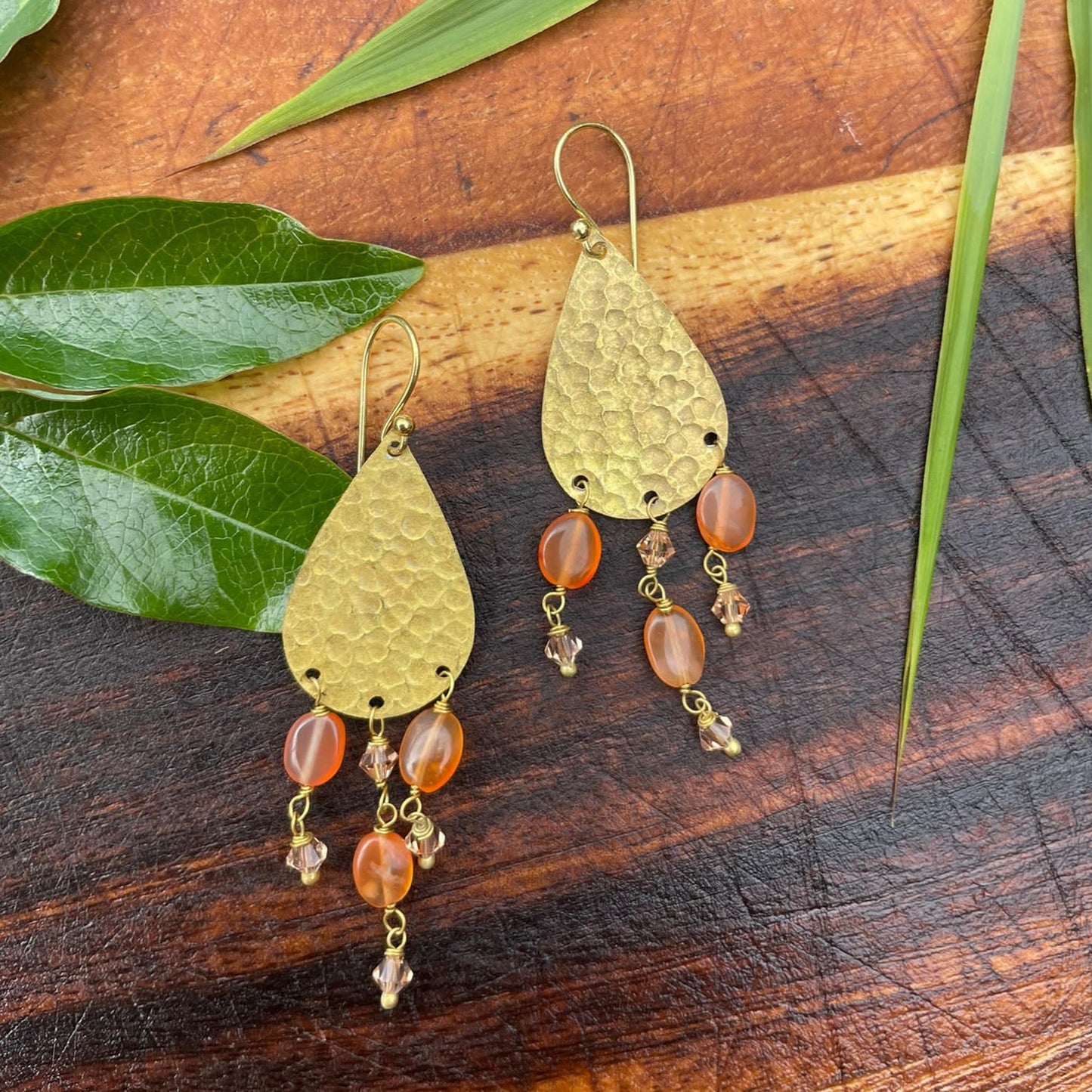 Ocean drop Carnelian and Crystal Earrings