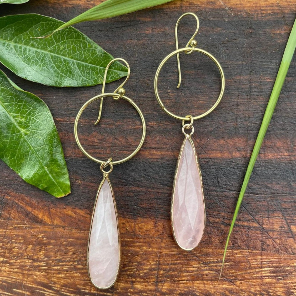 Circle Drop in Rose Quartz Earrings