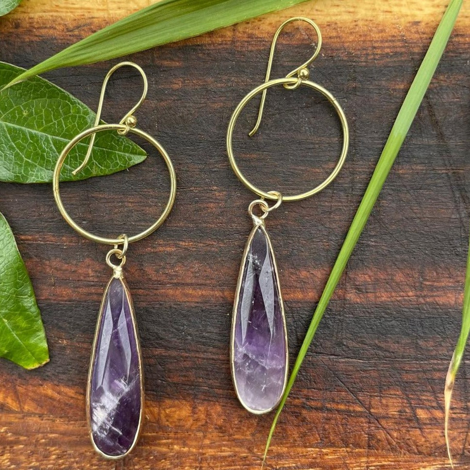 Circle Drop in Amethyst Earrings