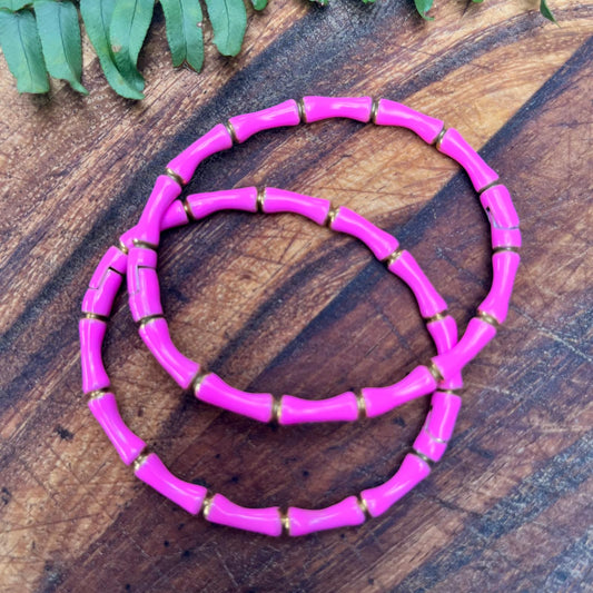 Bamboo enamel bracelet pink