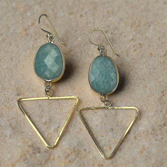 Pyramid Drop Earring in Green Aventurine