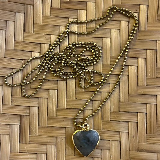 Long necklace with Labradorite Stone Heart