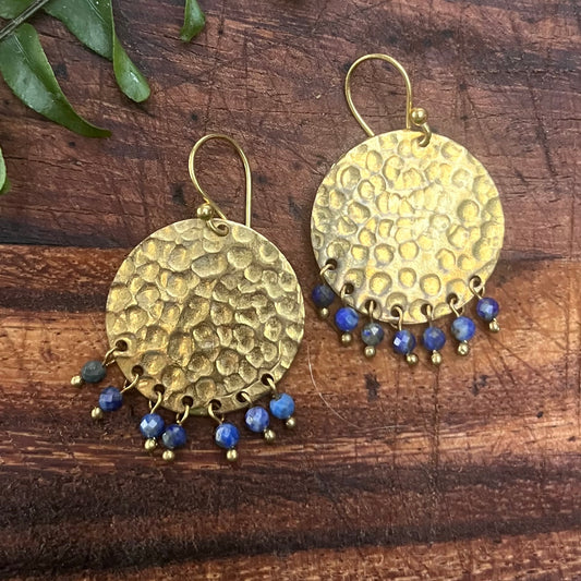 Brass and Stone Dimpled Coin with Blue Lapis