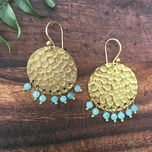 Brass and Stone Dimpled Coin with Turquoise