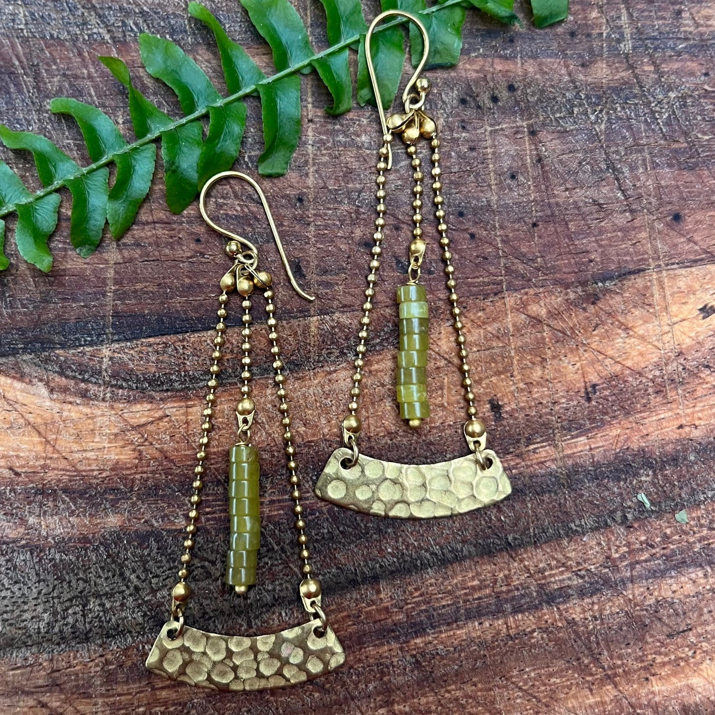 Swing Brass earrings with Moss Agate