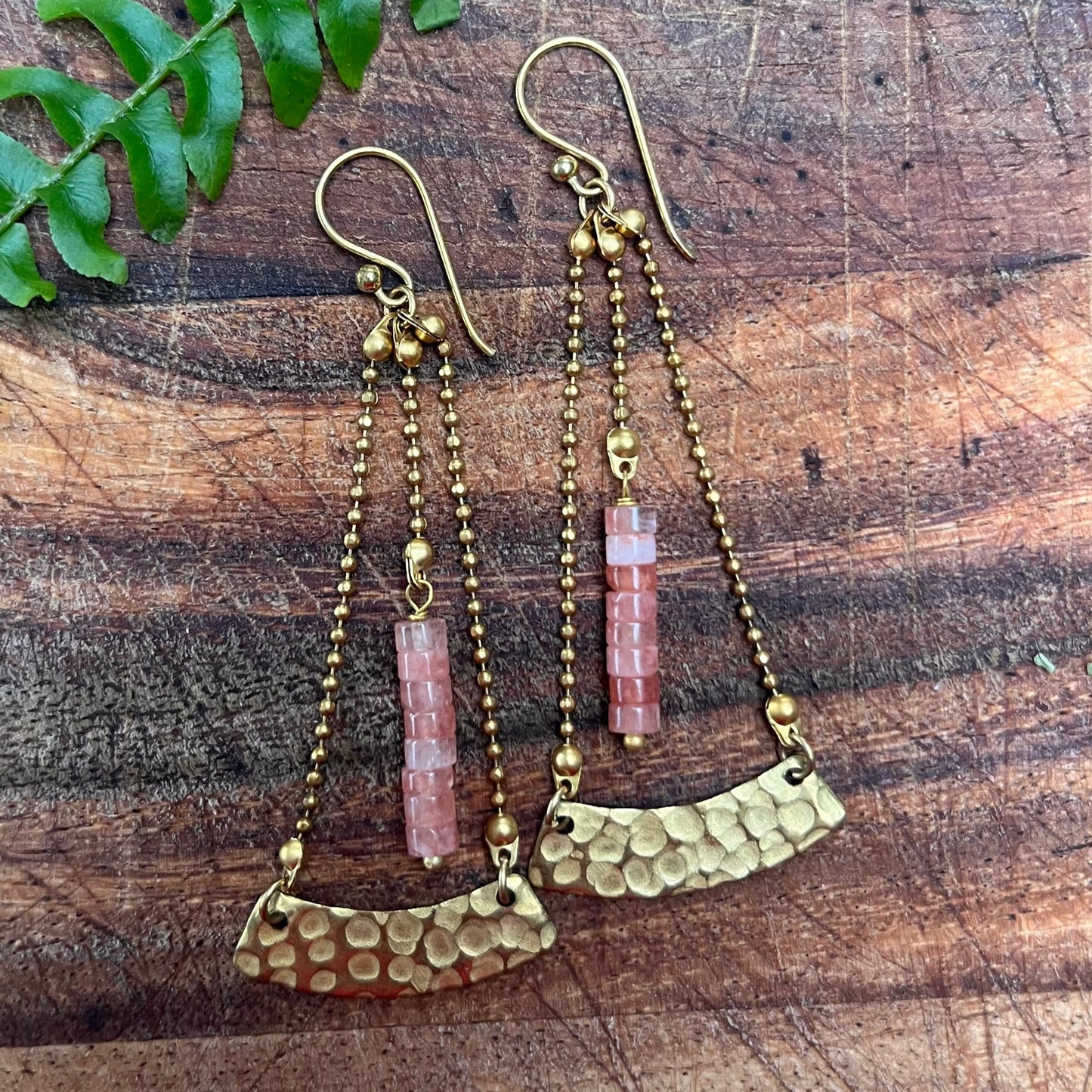 Swing Brass earrings with Cherry Quartz stones