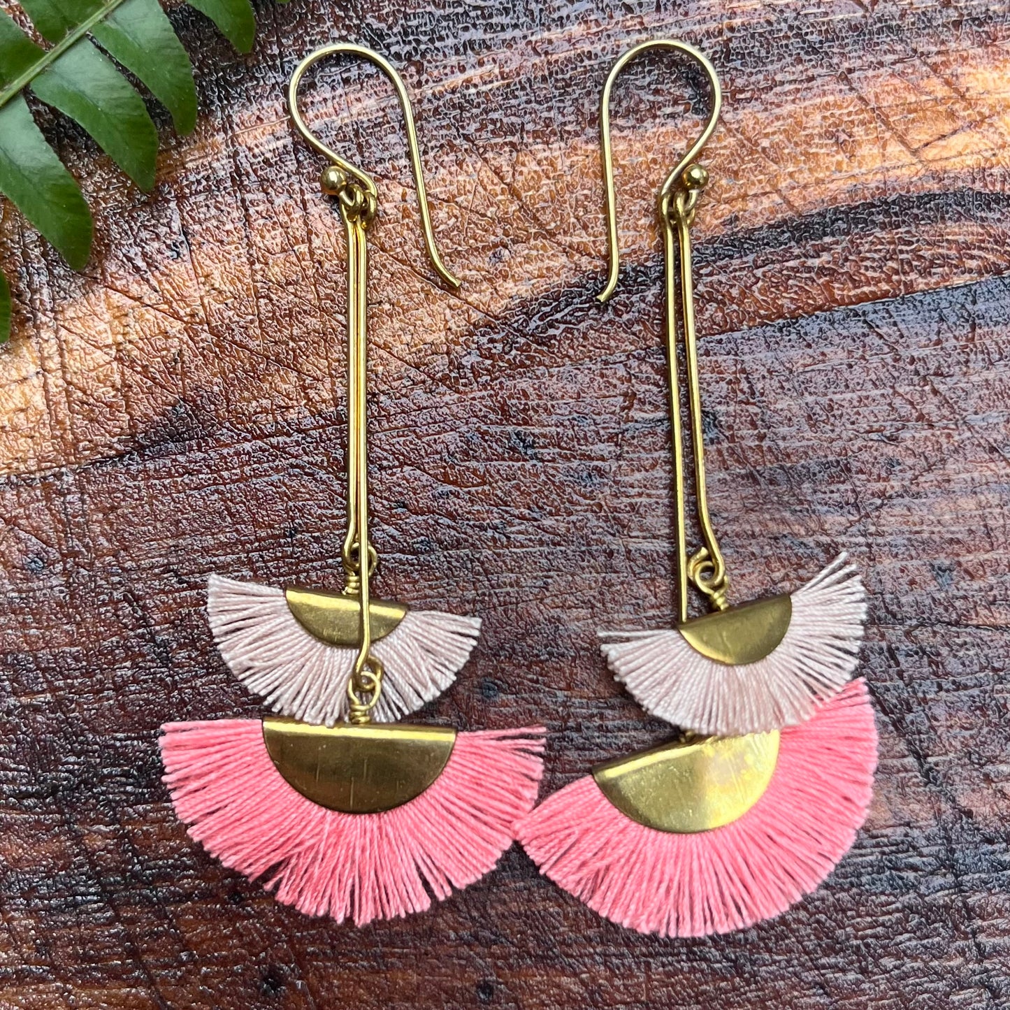 Pink and Nude Double Drop Fan Earring