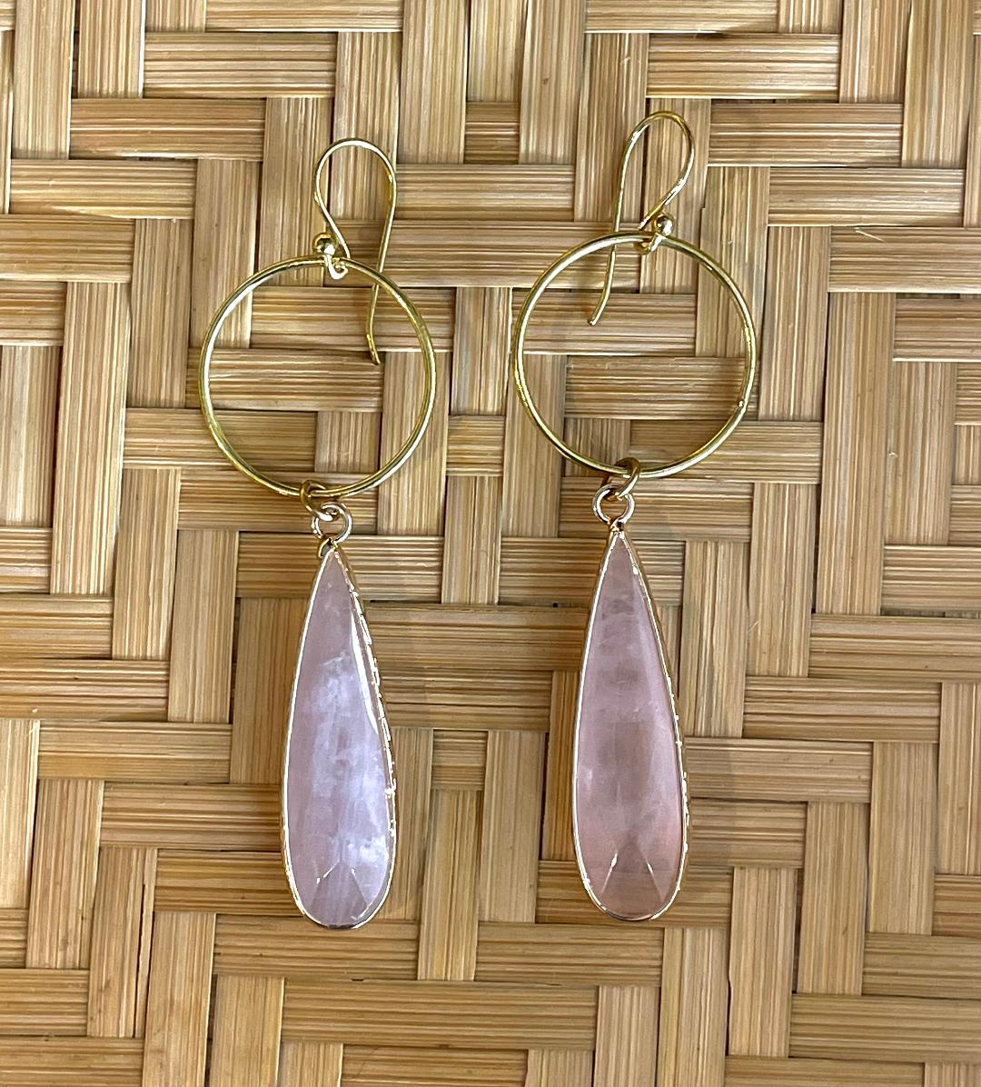 Circle Drop in Rose Quartz Earrings