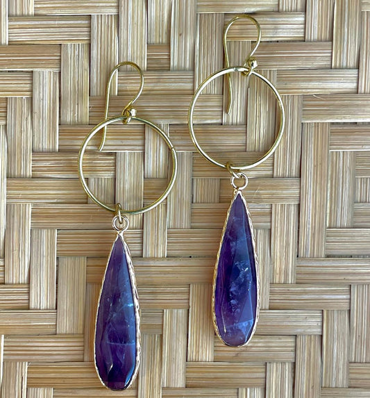 Circle Drop in Amethyst Earrings