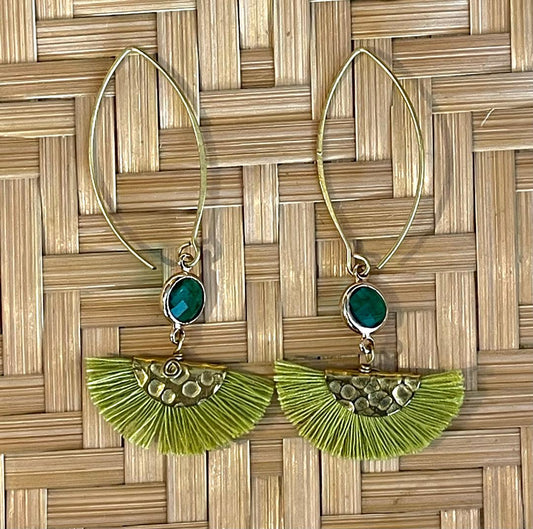 Deco Gem and Fan Brush Earrings Lime