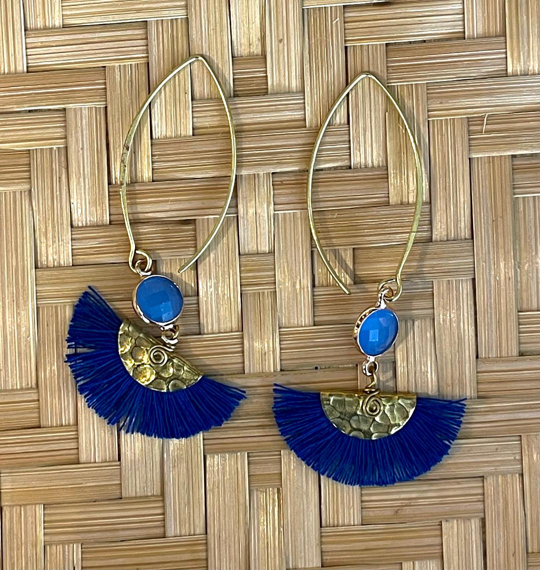 Deco Gem and Fan Brush Earrings Cobalt