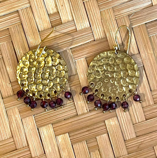 Brass and Stone Dimpled Coin with Garnet