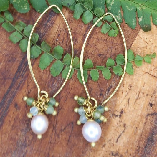 Pearl and Crystal Cluster Earrings Prehnite