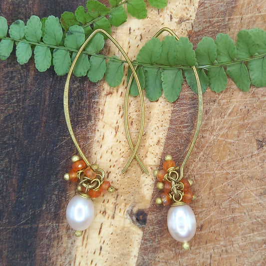 Pearl and Crystal Cluster Earrings Carnelian