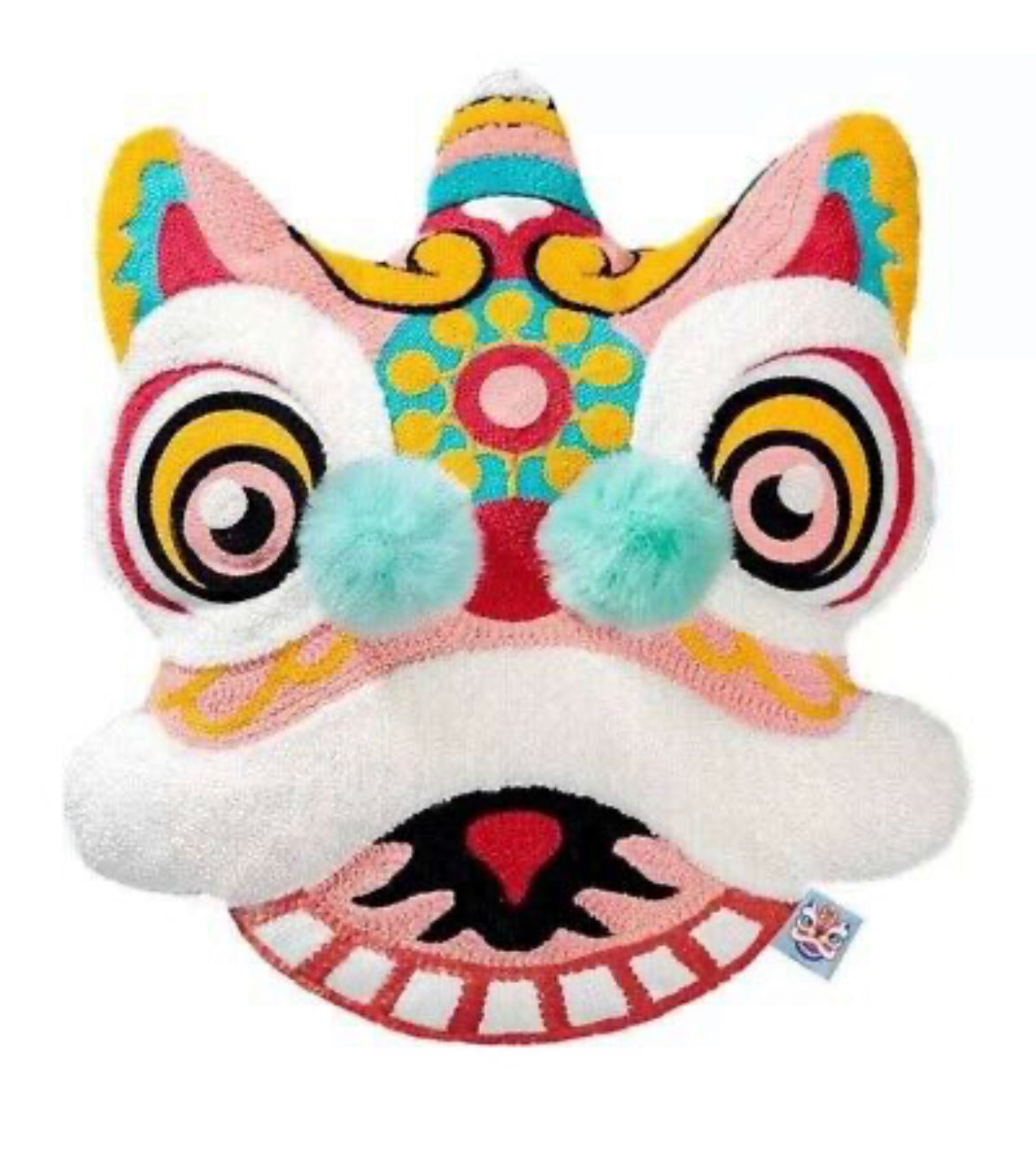 Embroidered Chinese Dancing Lion Head Cushion