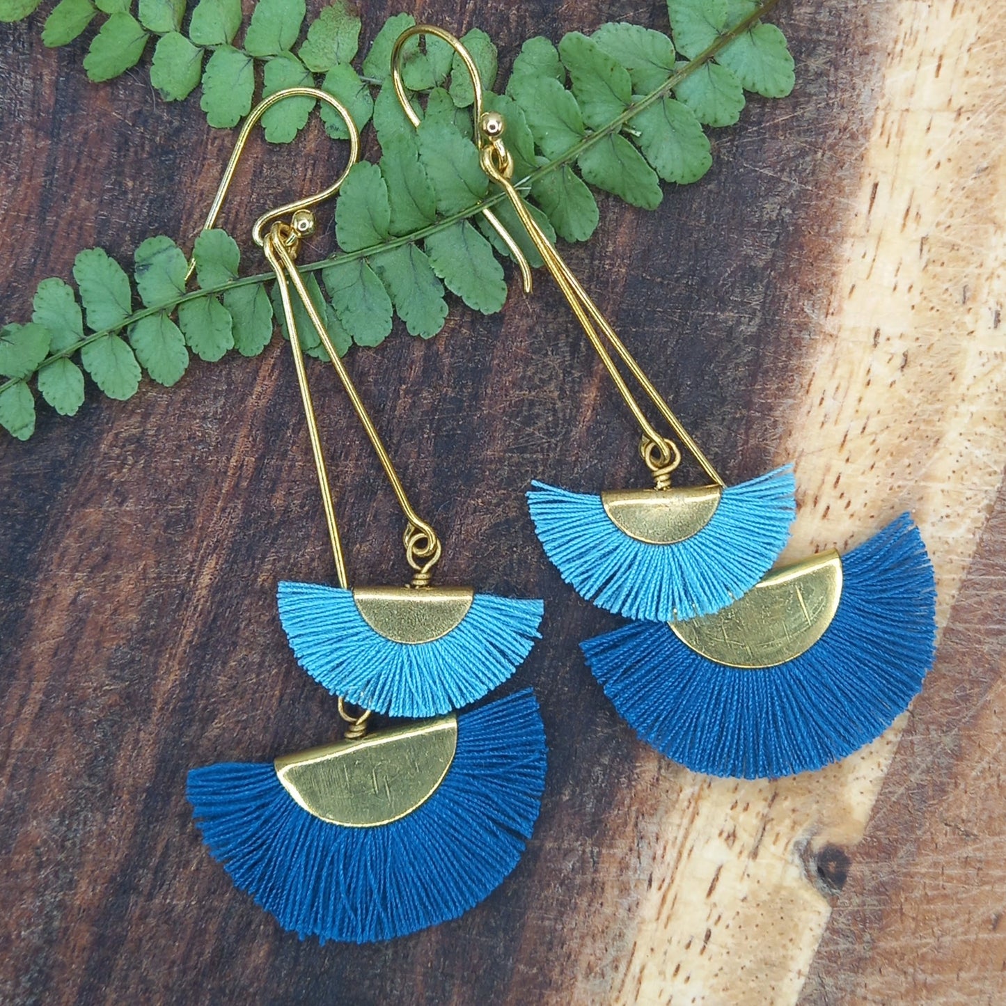 Blue Two Tone Small Double Fan Earring