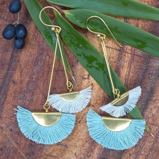 Sage and Grey Two Tone Small Double Fan Earrings