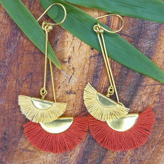 Terracota and Sand Two Tone Small Fan Earrings