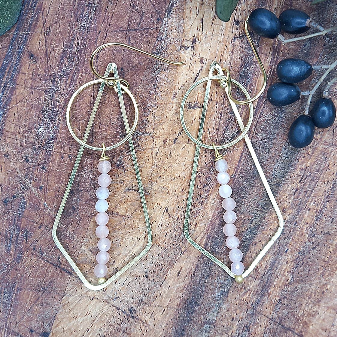 Geo Peach Moonstone Drop Earring